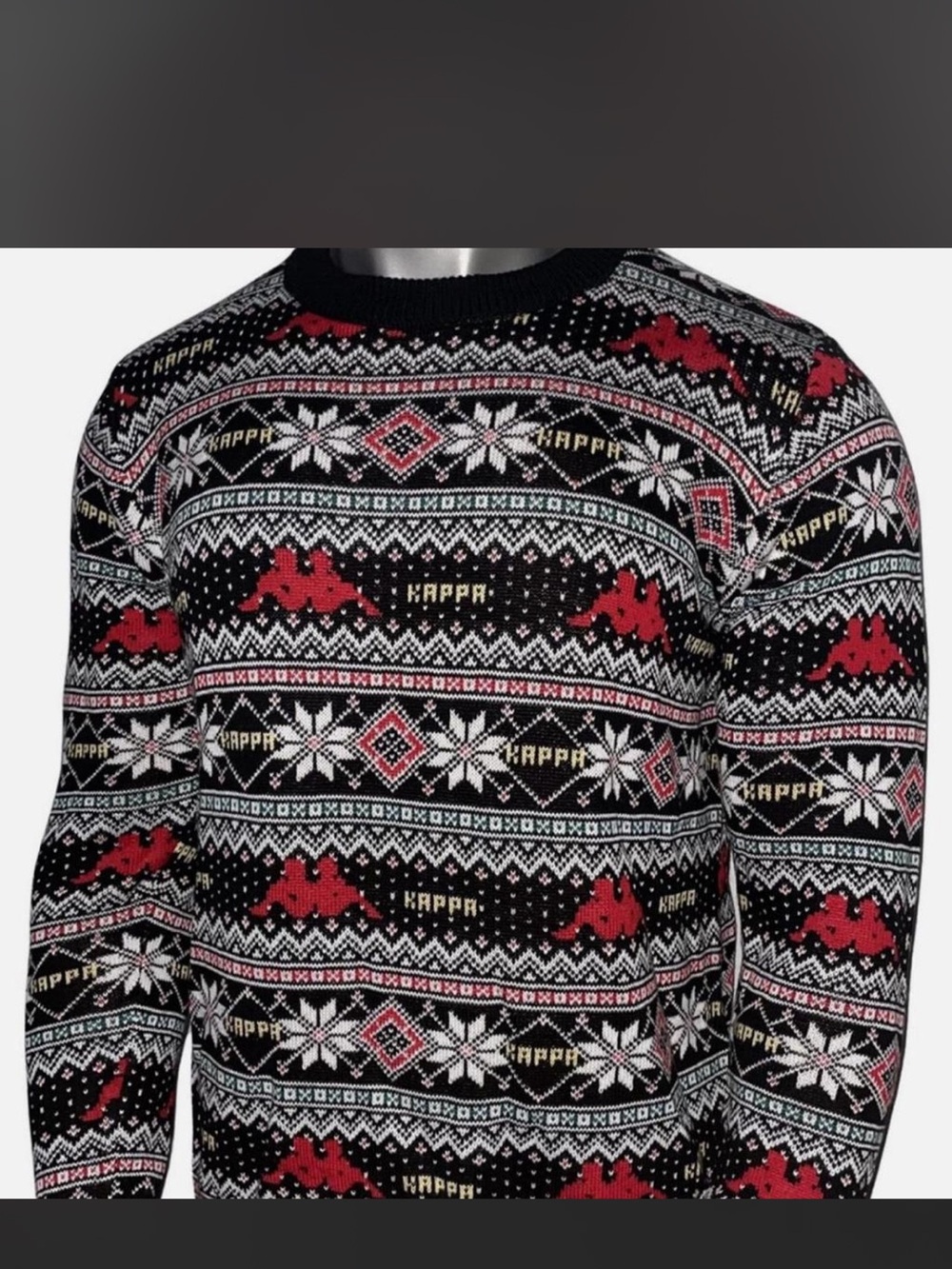 Kappa Men’s Black, Red & White Fair Isle Crewneck Sweater